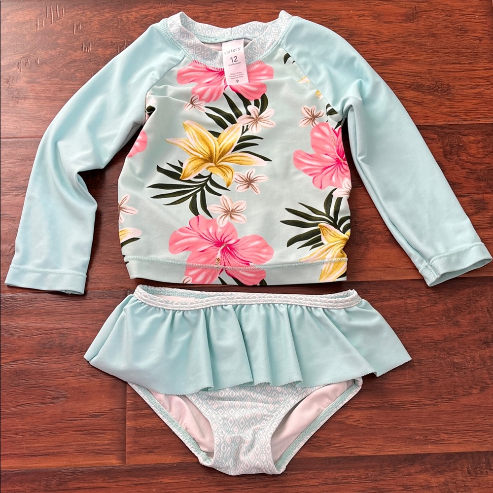 ⭐️⭐️ PICK 5 / $20 Carter's Blue Floral Kids Swim Rashguard Set 12M
